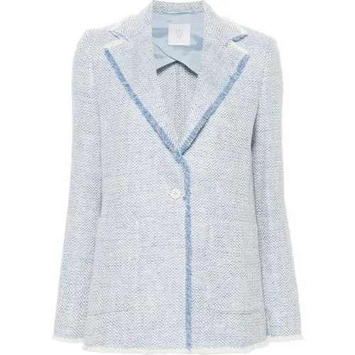 Frayed Linen Cotton Elegant Blazer , female, Sizes: M, L, S, XS - Eleventy - Modalova