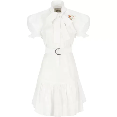 Weiße Baumwollkleid V-Ausschnitt Kurze Ärmel - Vivienne Westwood - Modalova