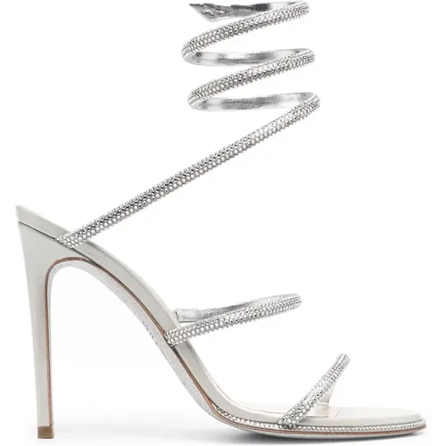 Grey Satin Stiletto Sandals with Strass , female, Sizes: 6 UK, 5 UK, 4 UK, 7 UK - René Caovilla - Modalova