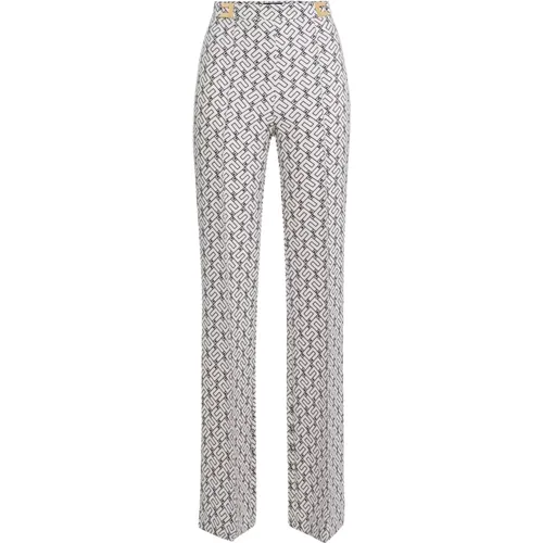 High-Waisted Palazzo Trousers with All-Over Logo Print , female, Sizes: L - Elisabetta Franchi - Modalova