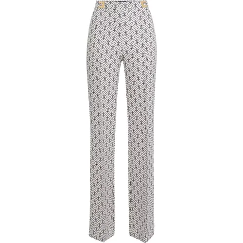 High-Waisted Palazzo Trousers with All-Over Logo Print , female, Sizes: XL, L - Elisabetta Franchi - Modalova