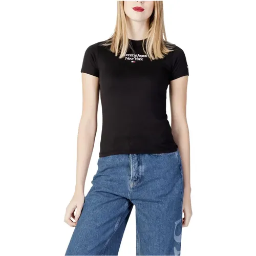 Schwarzes Bedrucktes T-Shirt für Frauen , Damen, Größe: S - Tommy Jeans - Modalova