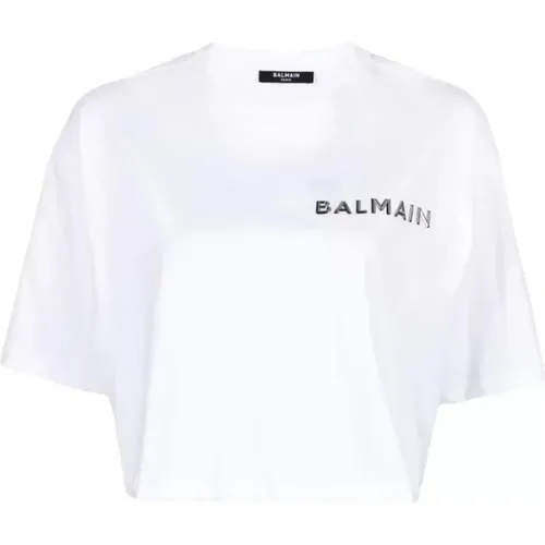 Chic Cropped T-Shirt , female, Sizes: L - Balmain - Modalova