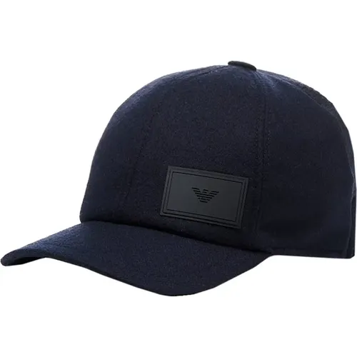 Dunkelblaue Woll-Baseballkappe mit gestricktem Rücken - Emporio Armani - Modalova