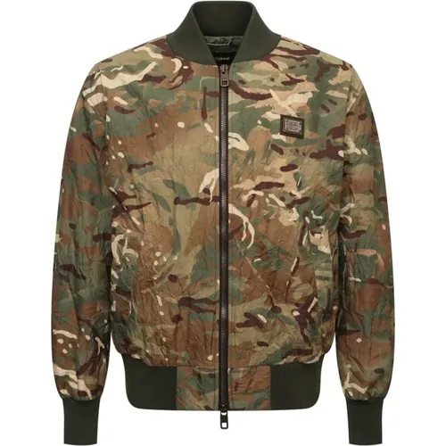Camouflage Windbreaker Bomber Jacket , male, Sizes: L - Dolce & Gabbana - Modalova