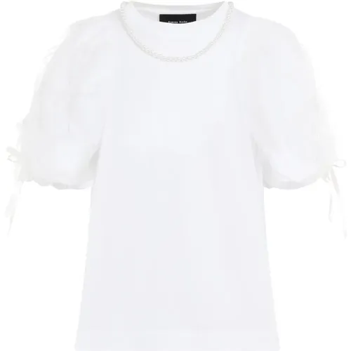 Perlen Tüll Overlay T-Shirt in Weiß/Perle , Damen, Größe: S - Simone Rocha - Modalova