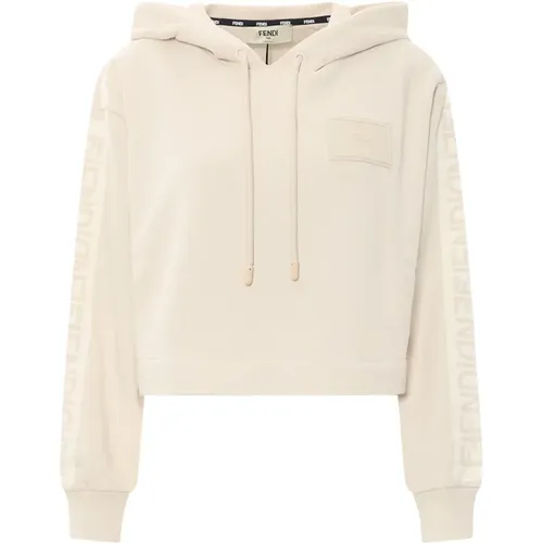 White Crop Sweatshirt with Hood , female, Sizes: 2XS - Fendi - Modalova