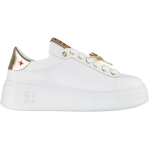 Weiße Ledersneaker mit Gold Details , Damen, Größe: 36 EU - Gio+ - Modalova