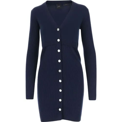 V-Neck Wool Blend Knit Dress Navy , female, Sizes: S, M, L - pinko - Modalova