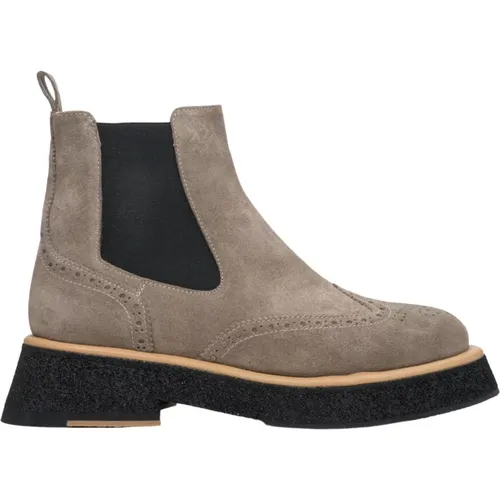 Damen Graue & Braune Chelsea Boots aus echtem Wildleder mit Schwarzen Akzenten , Damen, Größe: 39 EU - Estro - Modalova