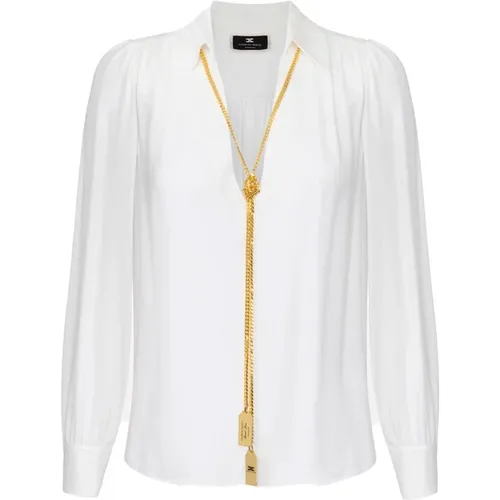 Ivory Bluse Eleganter Stil,V-Ausschnitt Ivory Bluse mit Anhänger Detail - Elisabetta Franchi - Modalova