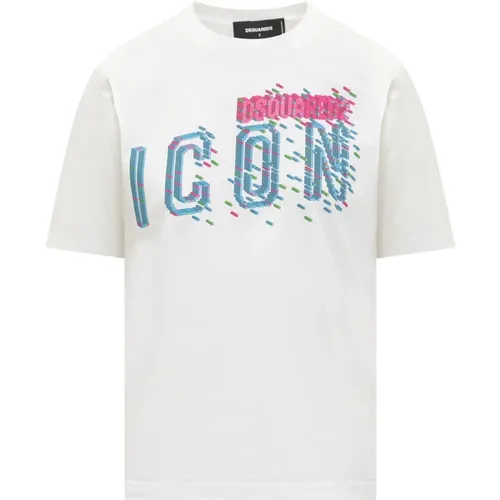 Kurzarm Crewneck T-Shirt mit Icon Pixeled Print , Damen, Größe: S - Dsquared2 - Modalova