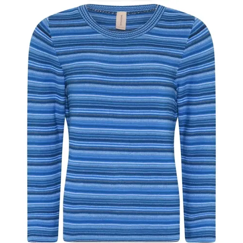 Multi Mix Gestreifter Pullover Bluse Blau , Damen, Größe: 2XL - Skovhuus - Modalova