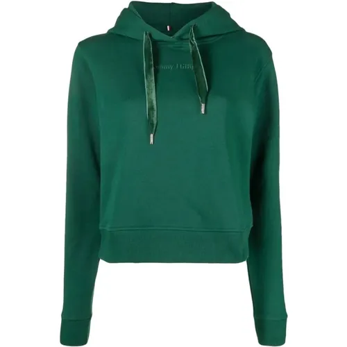 Reg short vlvt trim hoodie , female, Sizes: XL, L - Tommy Hilfiger - Modalova