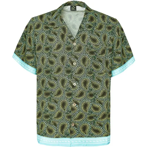 Grünes Viskose-Bowlinghemd mit -Print , Herren, Größe: S - 4Giveness - Modalova