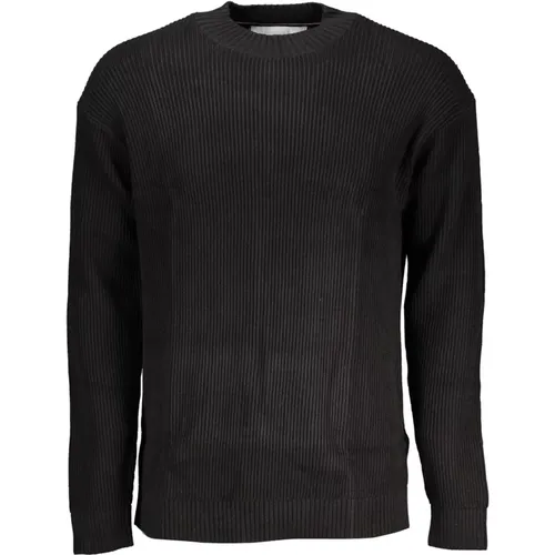 Schwarzes Langarmshirt mit hohem Kragen und Stickerei , Herren, Größe: XL - Calvin Klein - Modalova