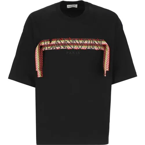 Schwarzes Baumwoll-T-Shirt mit kontrastierender Stickerei - Lanvin - Modalova