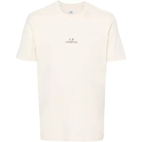 Ecru Logo Print Jersey T-shirt , Herren, Größe: L - C.P. Company - Modalova