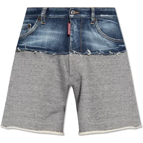 Blue & Grey Contrast Fabric Shorts , male, Sizes: L, S, M - Dsquared2 - Modalova