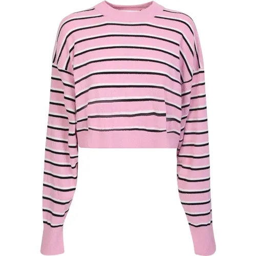 Gestreifter Baumwollmischung Crop Pullover , Damen, Größe: S - Palm Angels - Modalova