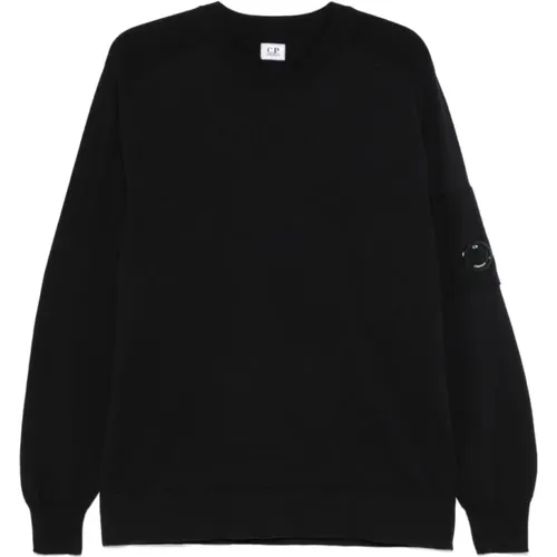 Schwarzer Gestrickter Crew Neck Pullover , Herren, Größe: L - C.P. Company - Modalova