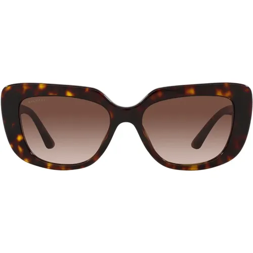 Unique Rectangular Sunglasses with Havana Frame and Gradient Lenses , female, Sizes: 55 MM - Bvlgari - Modalova
