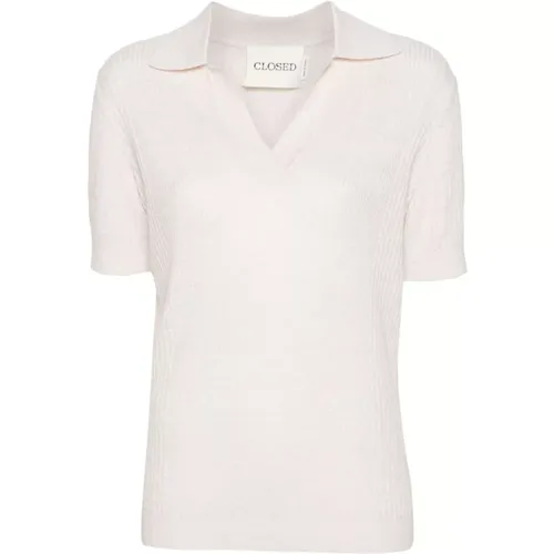 Ivory Weißes Leinen-Baumwoll-Poloshirt , Damen, Größe: L - closed - Modalova