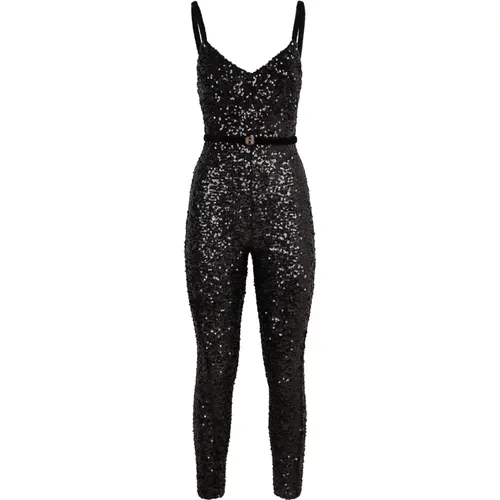 Sequin Jumpsuit with Velvet Belt , female, Sizes: 2XL, S, XL, L, M - Elisabetta Franchi - Modalova