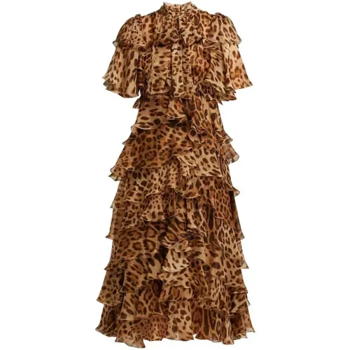 Seidenkleid mit Leopardenmuster und Schleife - Dolce & Gabbana - Modalova