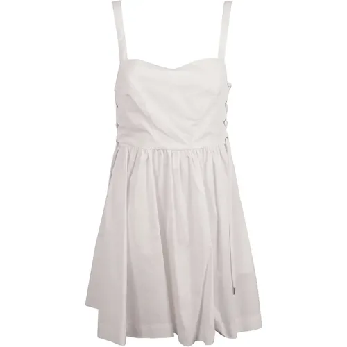 Weiße Baumwoll-Popeline-Kleid mit Schnürung , Damen, Größe: L - pinko - Modalova