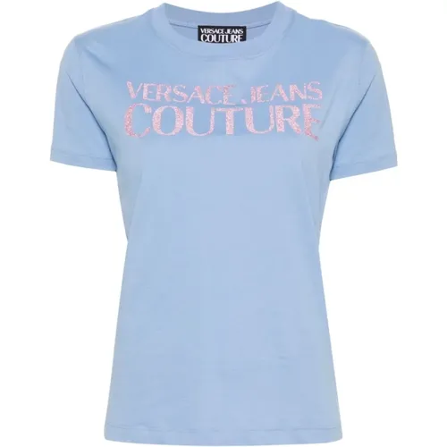 Blau Logo T-shirt , Damen, Größe: M - Versace Jeans Couture - Modalova