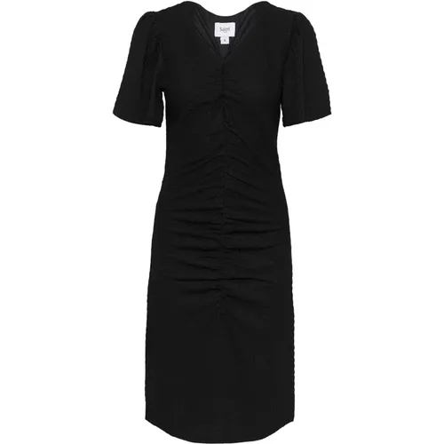 Elegantes Schwarzes Fadiasz Kleid mit Gerüschter Vorderseite , Damen, Größe: XS - Saint Tropez - Modalova