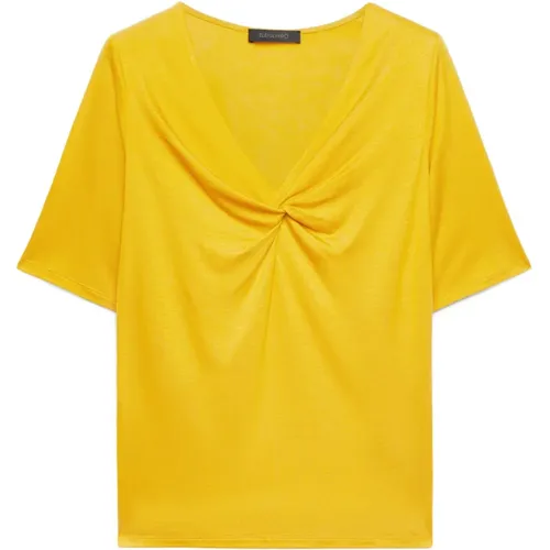 Lyocell Front Knot T-Shirt , Damen, Größe: XL - Elena Mirò - Modalova