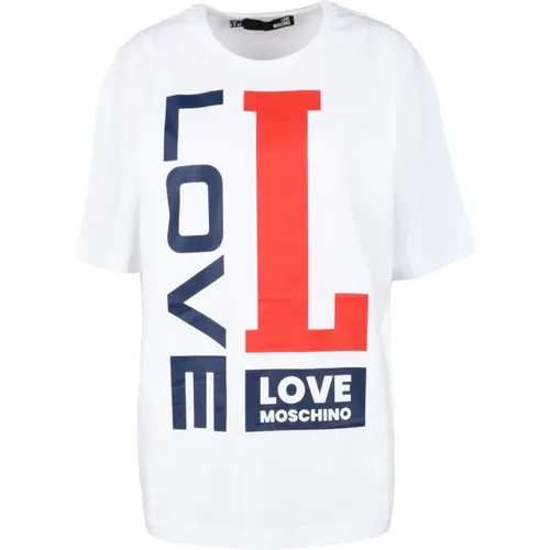 Baumwoll-T-Shirt mit stilvollem Design , Damen, Größe: S - Love Moschino - Modalova