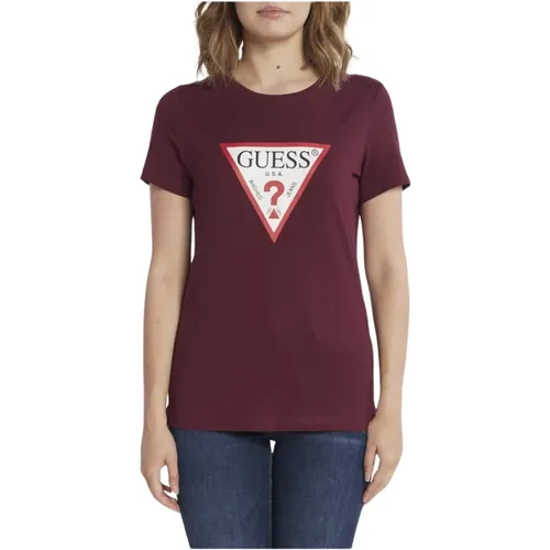 Baumwoll Logo T-Shirt - Rosen , Damen, Größe: S - Guess - Modalova