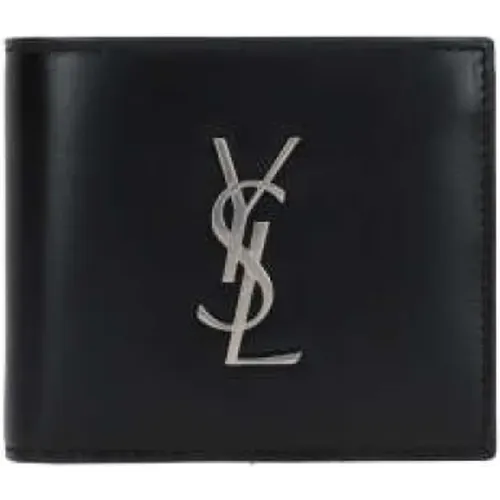 Schwarzes Portemonnaie aus Glattem Leder mit YSL-Logo - Saint Laurent - Modalova