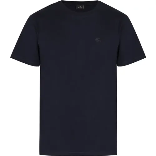 Gerippter Kragen Baumwoll-Crew-Neck T-Shirt - ETRO - Modalova