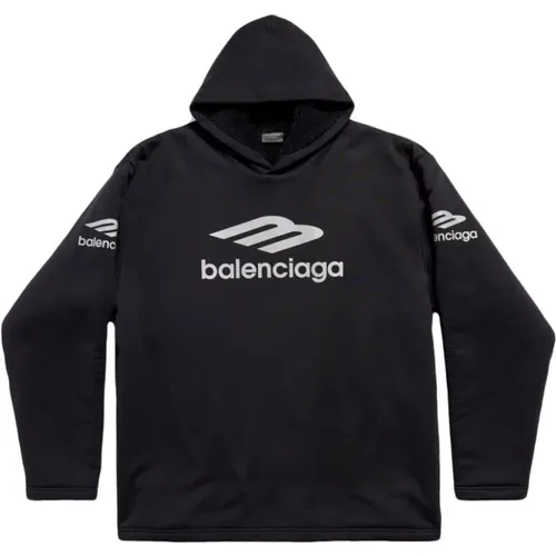 Schwarzer Kapuzenpullover mit Logo-Print,Schwarze Pullover für Männer - Balenciaga - Modalova