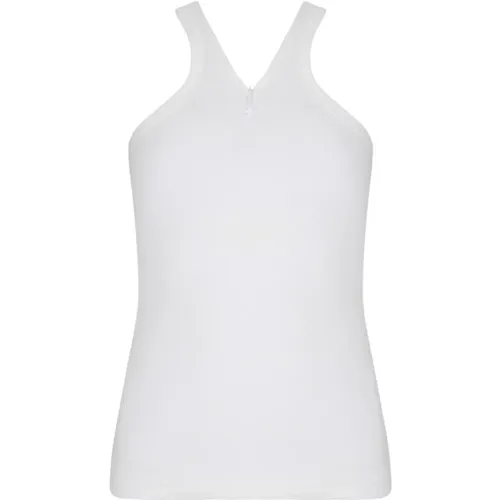 Geripptes Weißes Tank Top mit Reißverschluss - Courrèges - Modalova