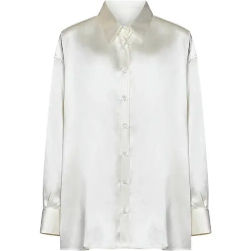 Weiße Seiden Oversized Bluse mit Perlmuttknöpfen - Armarium - Modalova