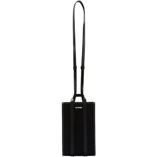 Schwarze Canvas-Mikrotasche mit schwarzen Gummigriffen und Schultergurt , Herren, Größe: ONE Size - Sunnei - Modalova