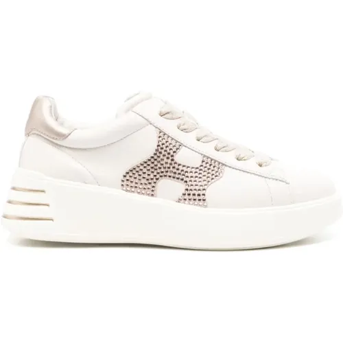 Calf Sneaker with Strass , female, Sizes: 5 1/2 UK, 2 UK, 3 1/2 UK, 4 1/2 UK, 4 UK, 5 UK, 7 UK, 6 UK, 3 UK, 2 1/2 UK - Hogan - Modalova