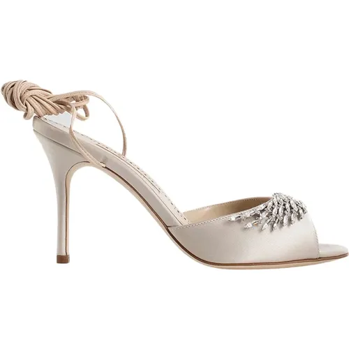 Cream Satin Ankle Strap Heels , female, Sizes: 7 UK, 6 UK, 4 UK, 4 1/2 UK, 6 1/2 UK, 3 UK, 2 UK, 8 UK - Manolo Blahnik - Modalova