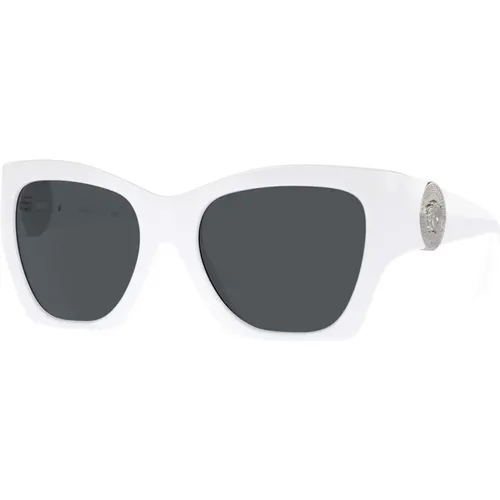 Weiße/Dunkelgraue Sonnenbrille , Damen, Größe: 55 MM - Versace - Modalova