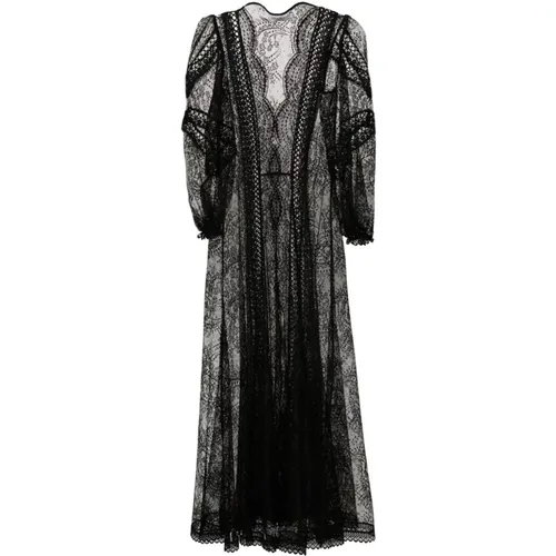 Schwarzes Kleid mit Spitzenüberzug und V-Ausschnitt - Charo Ruiz Ibiza - Modalova