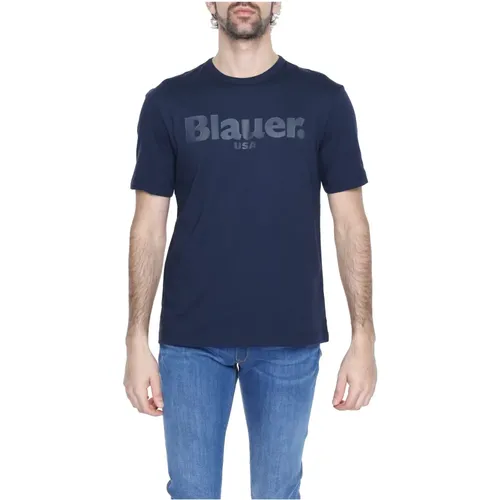 Mens T-Shirt Spring/Summer Collection 100% Cotton , male, Sizes: XL, L - Blauer - Modalova