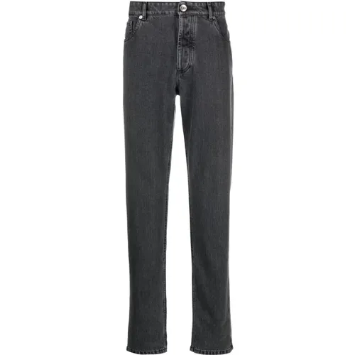 Charcoal Grey Slim-Cut Cotton Jeans , male, Sizes: XL, S, L, M - BRUNELLO CUCINELLI - Modalova