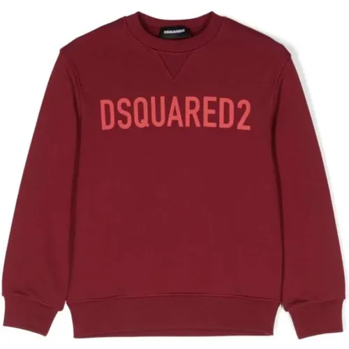 Kinder Burgunder Baumwoll-Logo-Sweatshirt,Kinder Rundhals-Sweatshirt Weiß Relax-Eco - Dsquared2 - Modalova