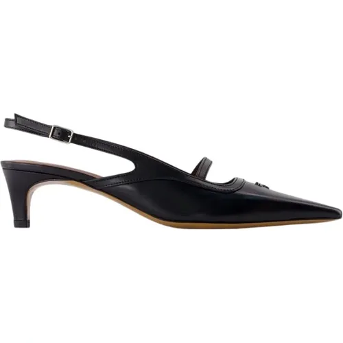 Schwarze Leder Spitze Slingback Schuhe , Damen, Größe: 36 EU - Maison Kitsuné - Modalova