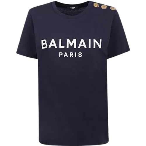 Baumwoll T-Shirt mit kurzen Ärmeln , Herren, Größe: S - Balmain - Modalova